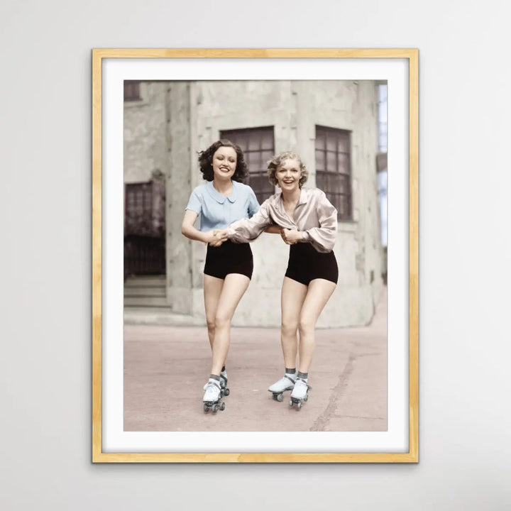 Girls On Skates - Vintage Photographic Print of Girls on Roller Skates - Canvas or Paper Print - I Heart Wall Art