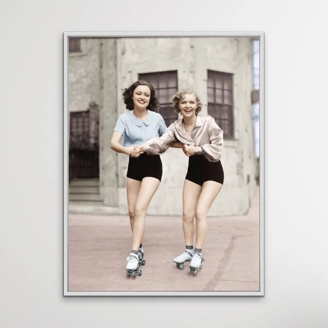 Girls On Skates - Vintage Photographic Print of Girls on Roller Skates - Canvas or Paper Print - I Heart Wall Art
