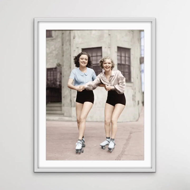 Girls On Skates - Vintage Photographic Print of Girls on Roller Skates - Canvas or Paper Print - I Heart Wall Art