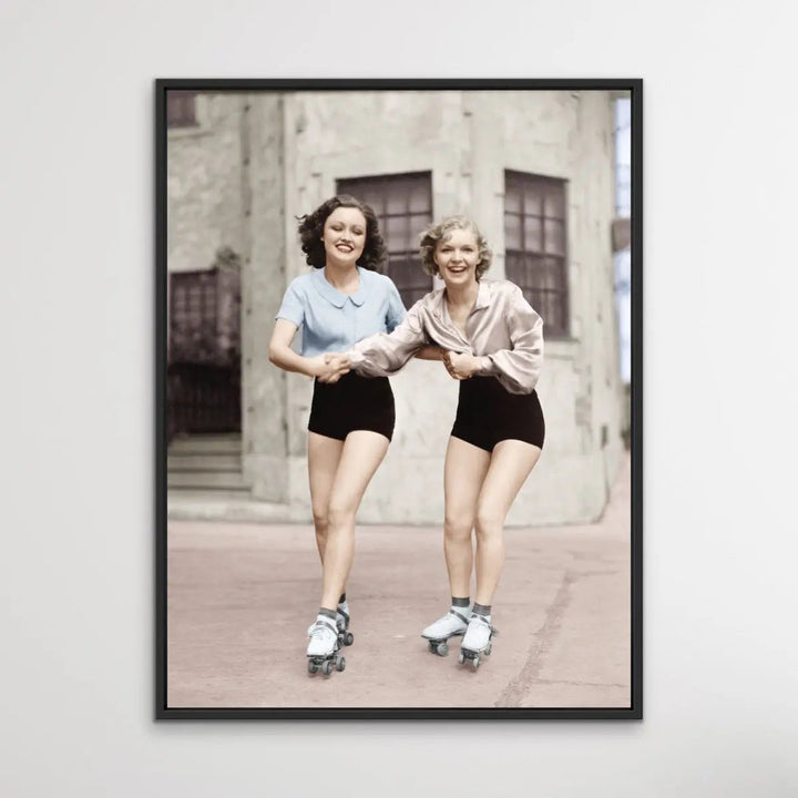 Girls On Skates - Vintage Photographic Print of Girls on Roller Skates - Canvas or Paper Print - I Heart Wall Art