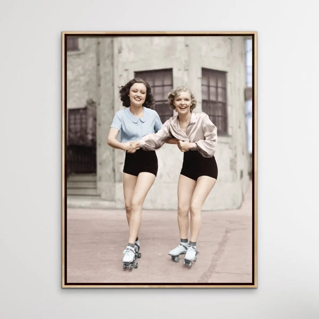 Girls On Skates - Vintage Photographic Print of Girls on Roller Skates - Canvas or Paper Print - I Heart Wall Art