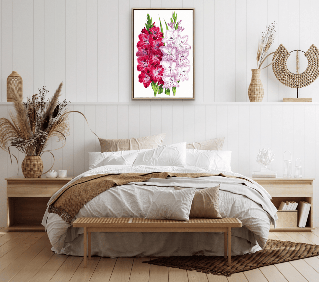 Gladiolus Two from The Floral Magazine (1861 - 1881) by Worthington G. Smith, John N. Fitch and Walter H. Fitch - Botanical Illustration Stretched Canvas or Wall Art Print - I Heart Wall Art - Poster Print, Canvas Print or Framed Art Print