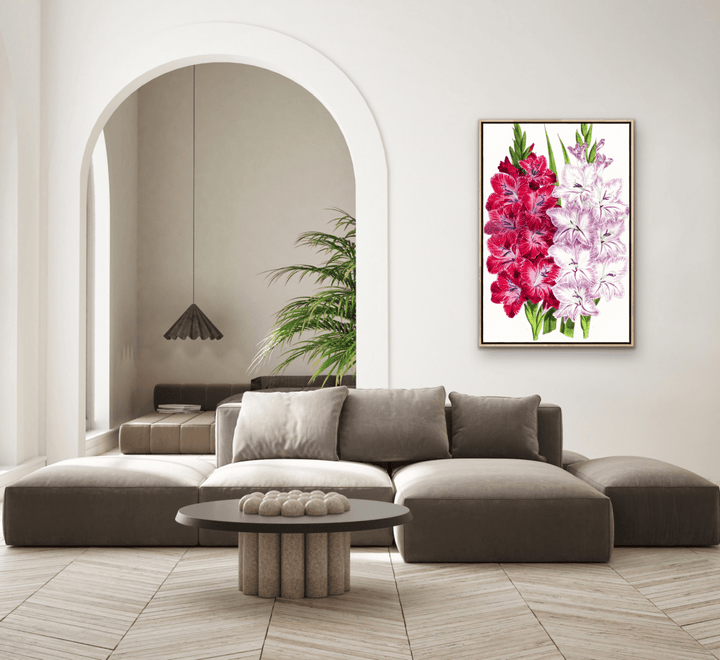 Gladiolus Two from The Floral Magazine (1861 - 1881) by Worthington G. Smith, John N. Fitch and Walter H. Fitch - Botanical Illustration Stretched Canvas or Wall Art Print - I Heart Wall Art - Poster Print, Canvas Print or Framed Art Print