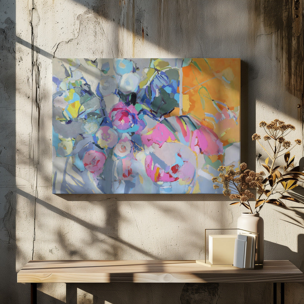 Glass and Roses - Square Stretched Canvas, Poster or Fine Art Print I Heart Wall Art