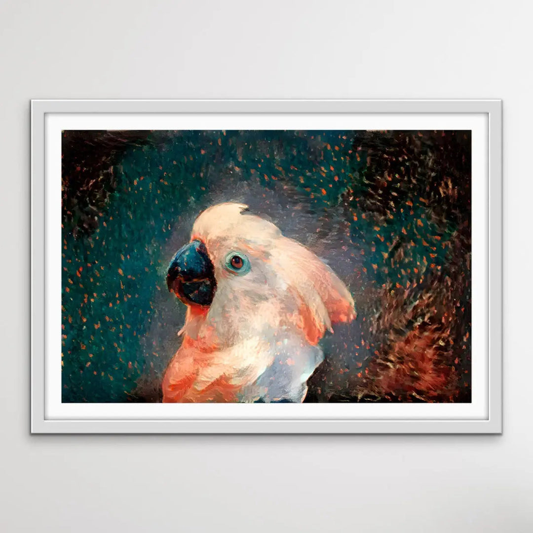 Glowing Cockatoo- Cockatoo Wall Art Print Stretched Canvas Wall Art In Style of Van Gogh I Heart Wall Art Australia 