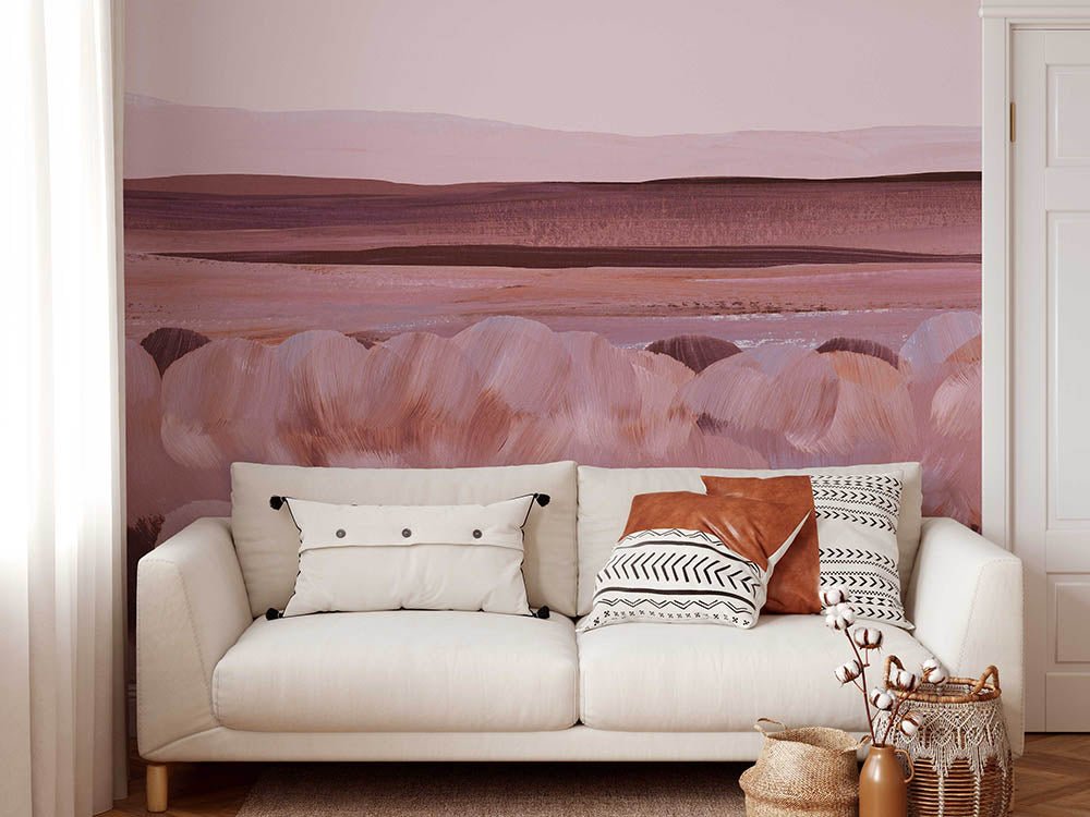 Glowing Horizon Peach and Burgundy - Peel and Stick Wallpaper Mural - I Heart Wall Art - Poster Print, Canvas Print or Framed Art Print