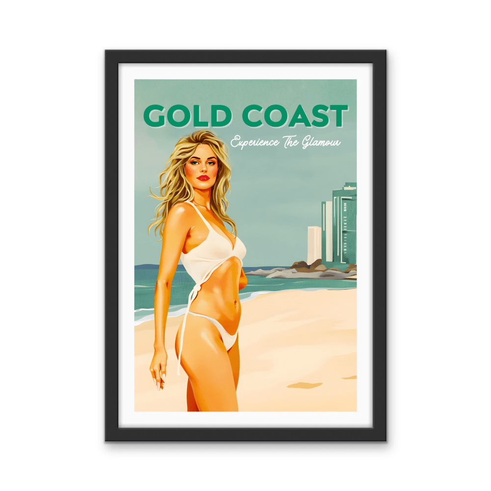 Gold Coast Vintage Girl 1 - Travel Print on Paper Or Canvas - I Heart Wall Art - Poster Print, Canvas Print or Framed Art Print