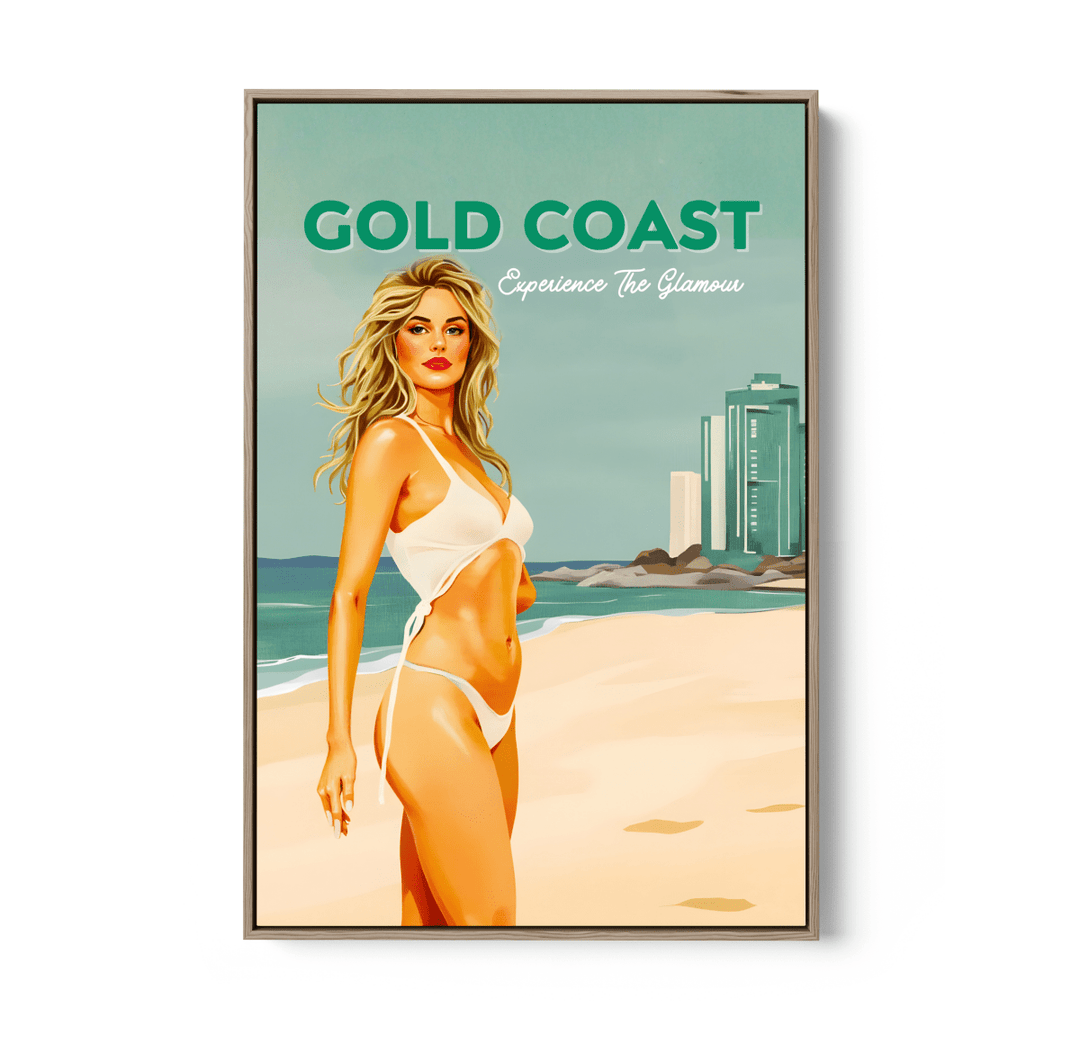 Gold Coast Vintage Girl 1 - Travel Print on Paper Or Canvas - I Heart Wall Art - Poster Print, Canvas Print or Framed Art Print