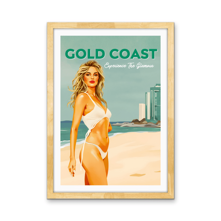 Gold Coast Vintage Girl 1 - Travel Print on Paper Or Canvas - I Heart Wall Art - Poster Print, Canvas Print or Framed Art Print