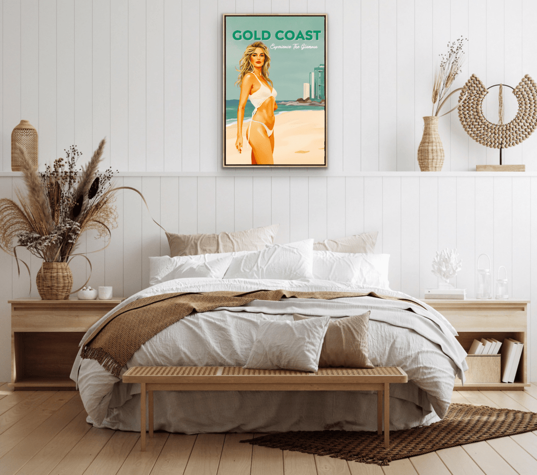 Gold Coast Vintage Girl 1 - Travel Print on Paper Or Canvas - I Heart Wall Art - Poster Print, Canvas Print or Framed Art Print