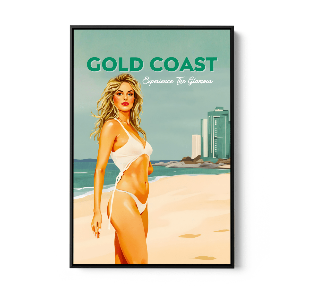 Gold Coast Vintage Girl 1 - Travel Print on Paper Or Canvas - I Heart Wall Art - Poster Print, Canvas Print or Framed Art Print