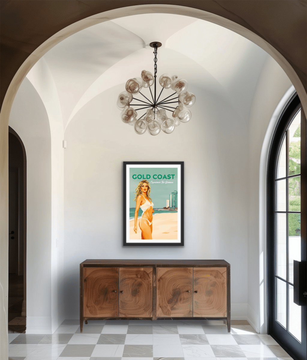 Gold Coast Vintage Girl 1 - Travel Print on Paper Or Canvas - I Heart Wall Art - Poster Print, Canvas Print or Framed Art Print