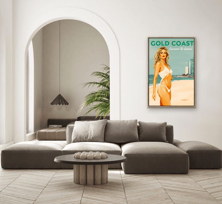 Gold Coast Vintage Girl 1 - Travel Print on Paper Or Canvas - I Heart Wall Art - Poster Print, Canvas Print or Framed Art Print