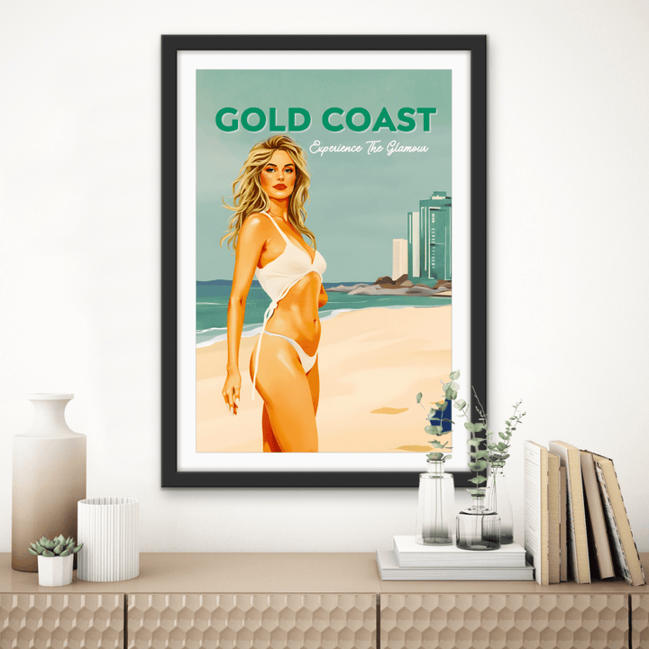 Gold Coast Vintage Girl 1 - Travel Print on Paper Or Canvas - I Heart Wall Art - Poster Print, Canvas Print or Framed Art Print