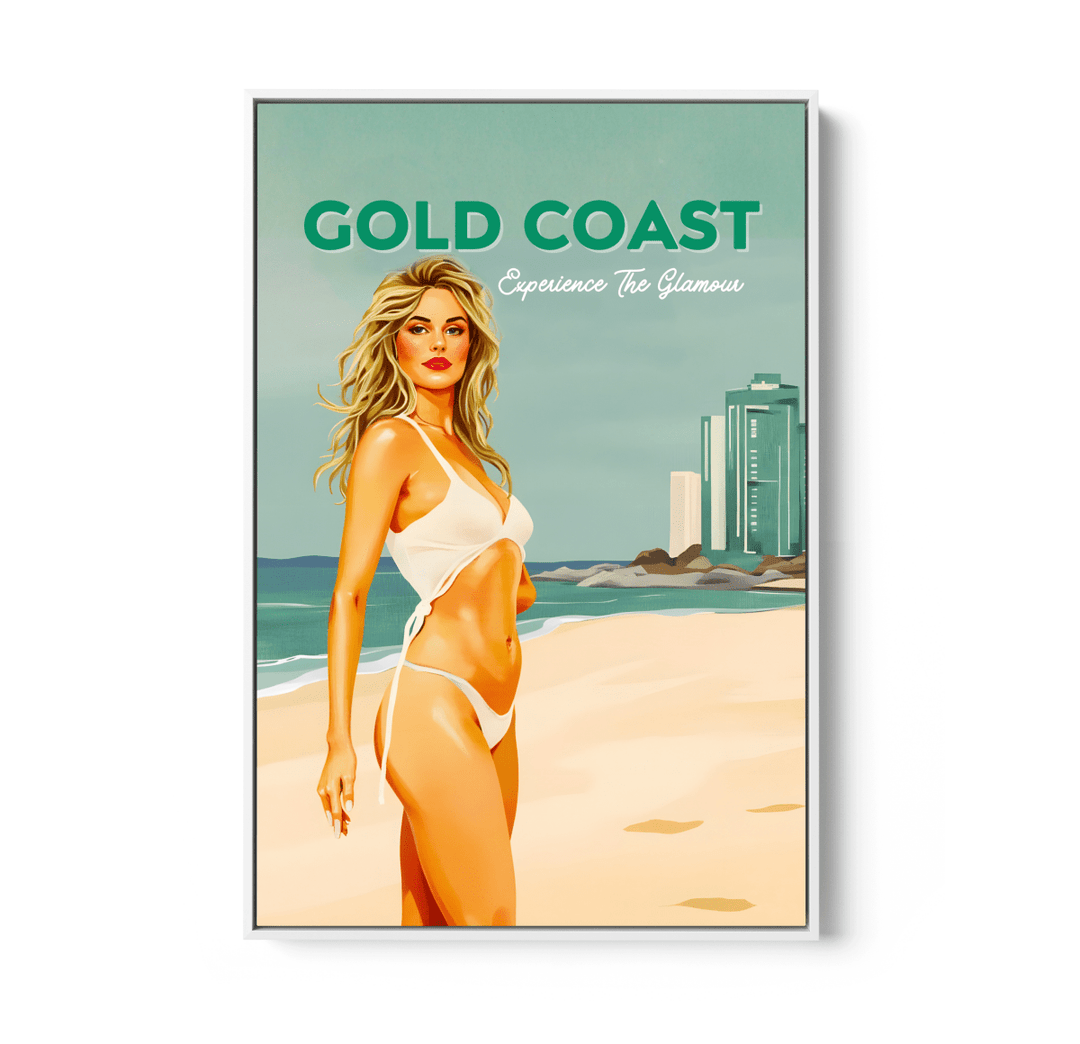 Gold Coast Vintage Girl 1 - Travel Print on Paper Or Canvas - I Heart Wall Art - Poster Print, Canvas Print or Framed Art Print