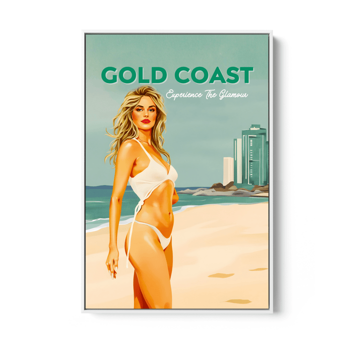 Gold Coast Vintage Girl 1 - Travel Print on Paper Or Canvas - I Heart Wall Art - Poster Print, Canvas Print or Framed Art Print