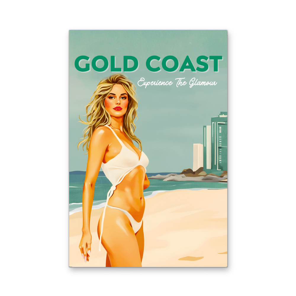 Gold Coast Vintage Girl 1 - Travel Print on Paper Or Canvas - I Heart Wall Art - Poster Print, Canvas Print or Framed Art Print