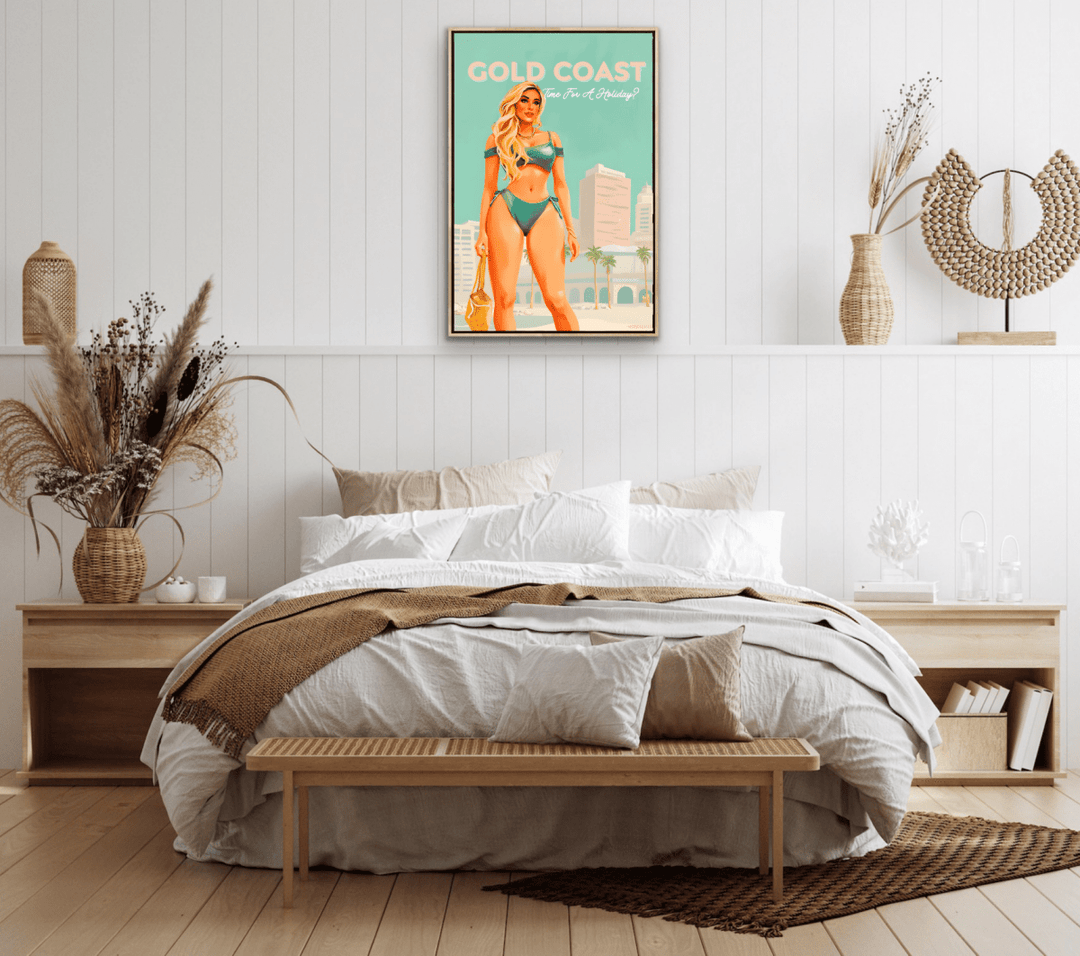 Gold Coast Vintage Girl 2 - Travel Print on Paper Or Canvas - I Heart Wall Art - Poster Print, Canvas Print or Framed Art Print
