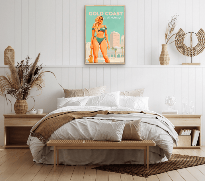 Gold Coast Vintage Girl 2 - Travel Print on Paper Or Canvas - I Heart Wall Art - Poster Print, Canvas Print or Framed Art Print
