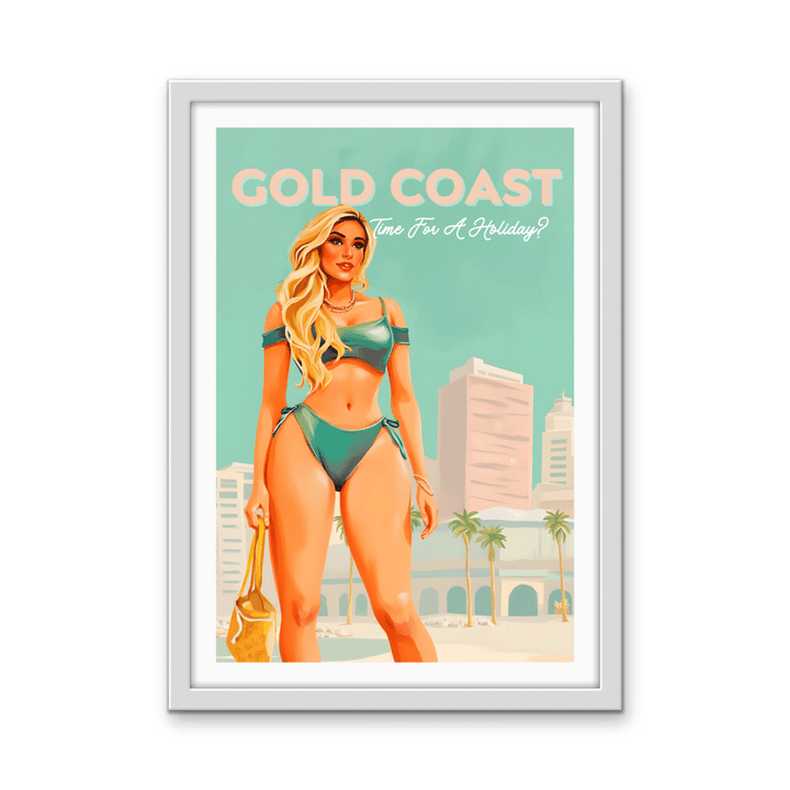 Gold Coast Vintage Girl 2 - Travel Print on Paper Or Canvas - I Heart Wall Art - Poster Print, Canvas Print or Framed Art Print