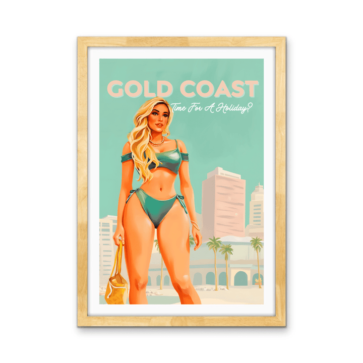 Gold Coast Vintage Girl 2 - Travel Print on Paper Or Canvas - I Heart Wall Art - Poster Print, Canvas Print or Framed Art Print