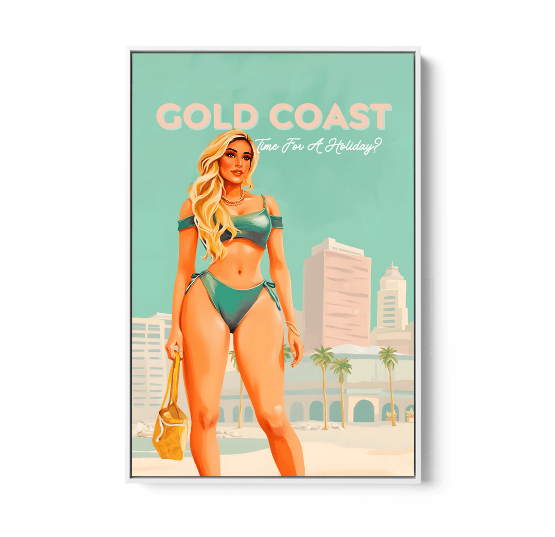 Gold Coast Vintage Girl 2 - Travel Print on Paper Or Canvas - I Heart Wall Art - Poster Print, Canvas Print or Framed Art Print