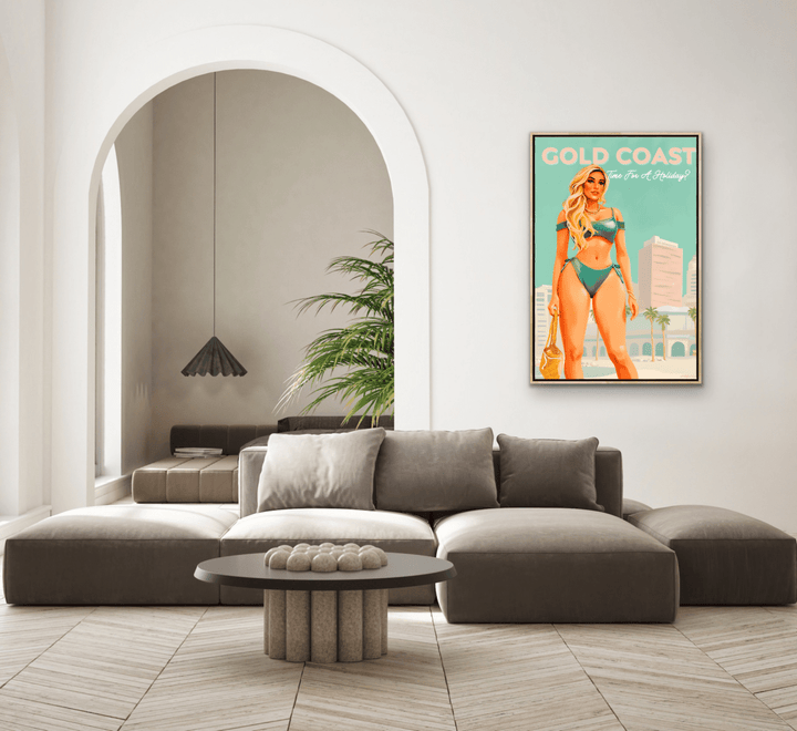 Gold Coast Vintage Girl 2 - Travel Print on Paper Or Canvas - I Heart Wall Art - Poster Print, Canvas Print or Framed Art Print