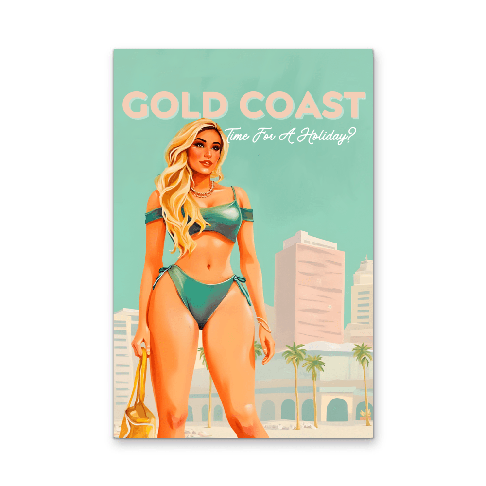 Gold Coast Vintage Girl 2 - Travel Print on Paper Or Canvas - I Heart Wall Art - Poster Print, Canvas Print or Framed Art Print