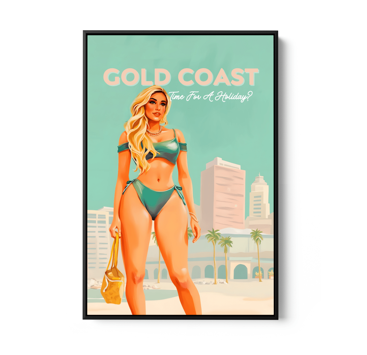 Gold Coast Vintage Girl 2 - Travel Print on Paper Or Canvas - I Heart Wall Art - Poster Print, Canvas Print or Framed Art Print