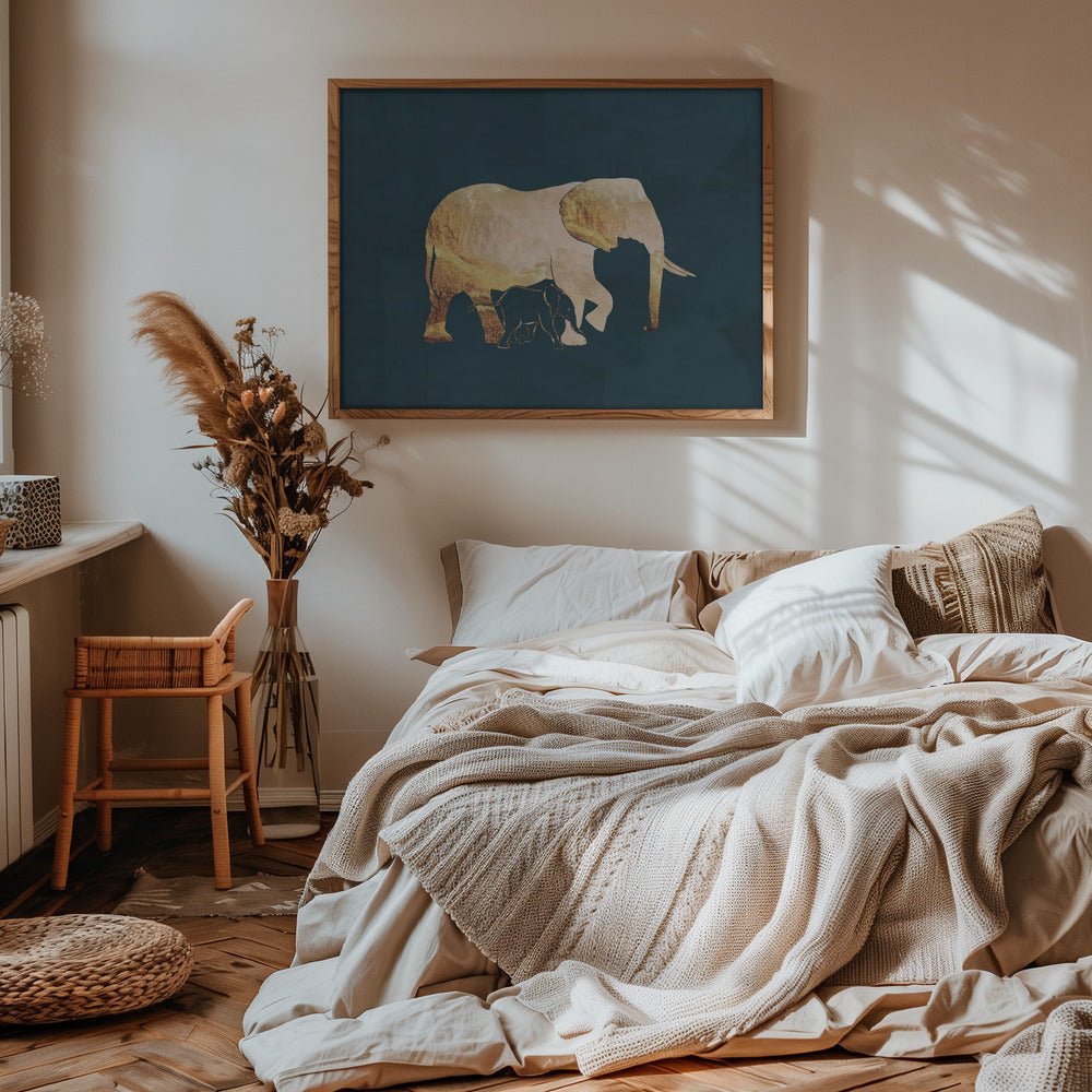 Gold Elephants Turquoise - Stretched Canvas, Poster or Fine Art Print - I Heart Wall Art - Poster Print, Canvas Print or Framed Art Print