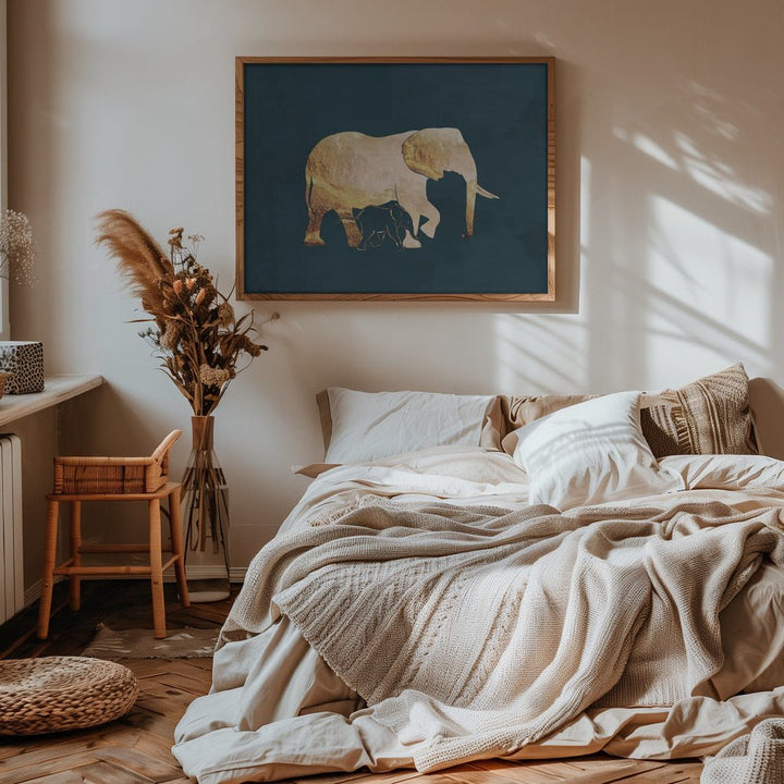 Gold Elephants Turquoise - Stretched Canvas, Poster or Fine Art Print - I Heart Wall Art - Poster Print, Canvas Print or Framed Art Print