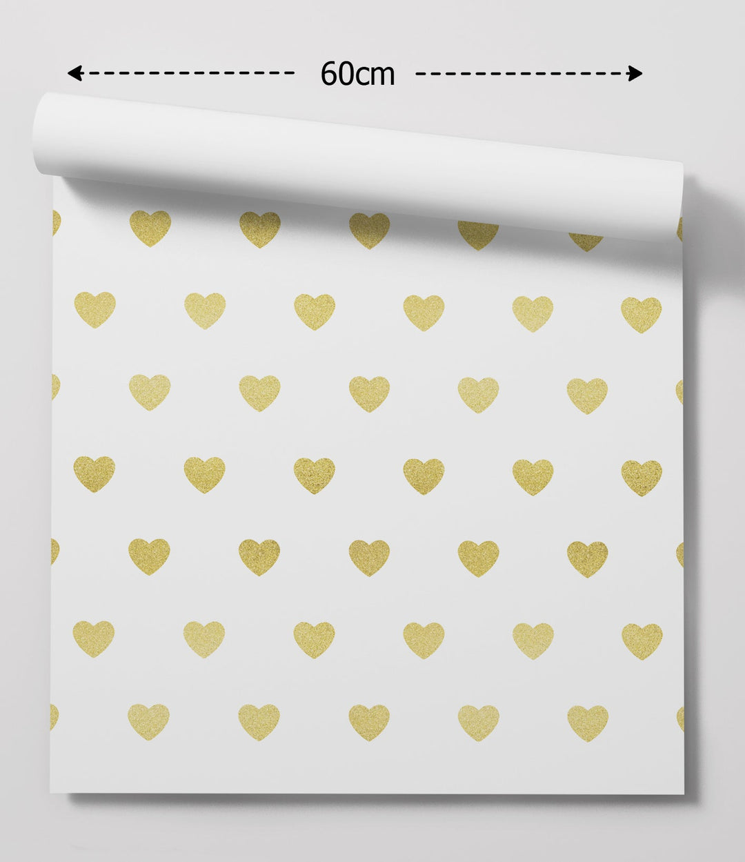 Gold Glitter-Look Loveheart Wallpaper - Quality Peel and Stick Adhesive