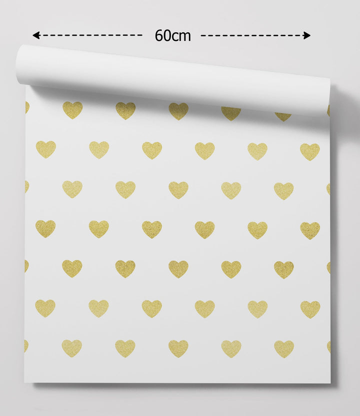 Gold Glitter-Look Loveheart Wallpaper - Quality Peel and Stick Adhesive