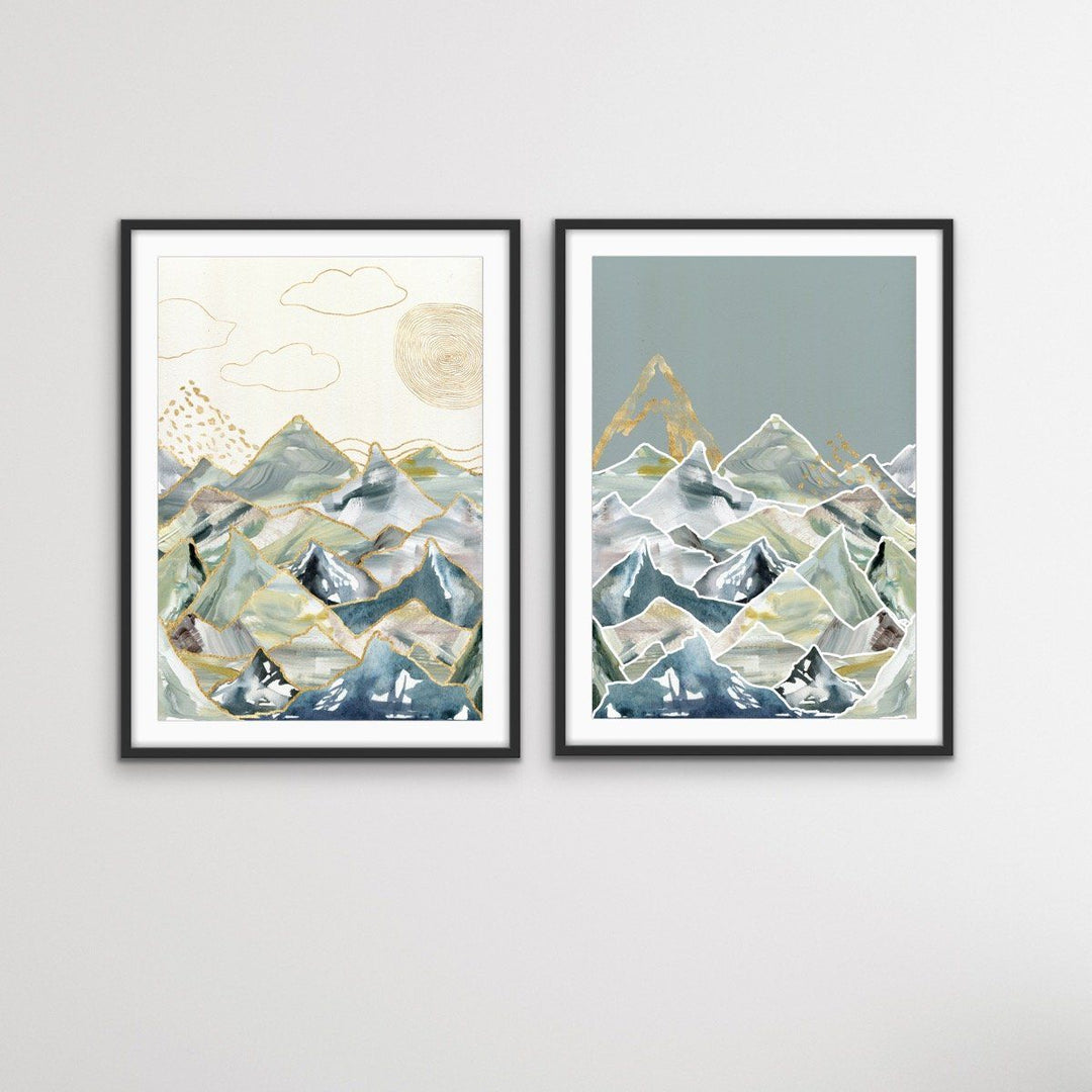 Gold Mountain - Two Piece Gold Landscape Print Set Diptych - I Heart Wall Art