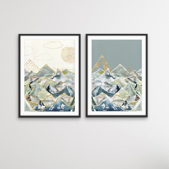 Gold Mountain - Two Piece Gold Landscape Print Set Diptych - I Heart Wall Art