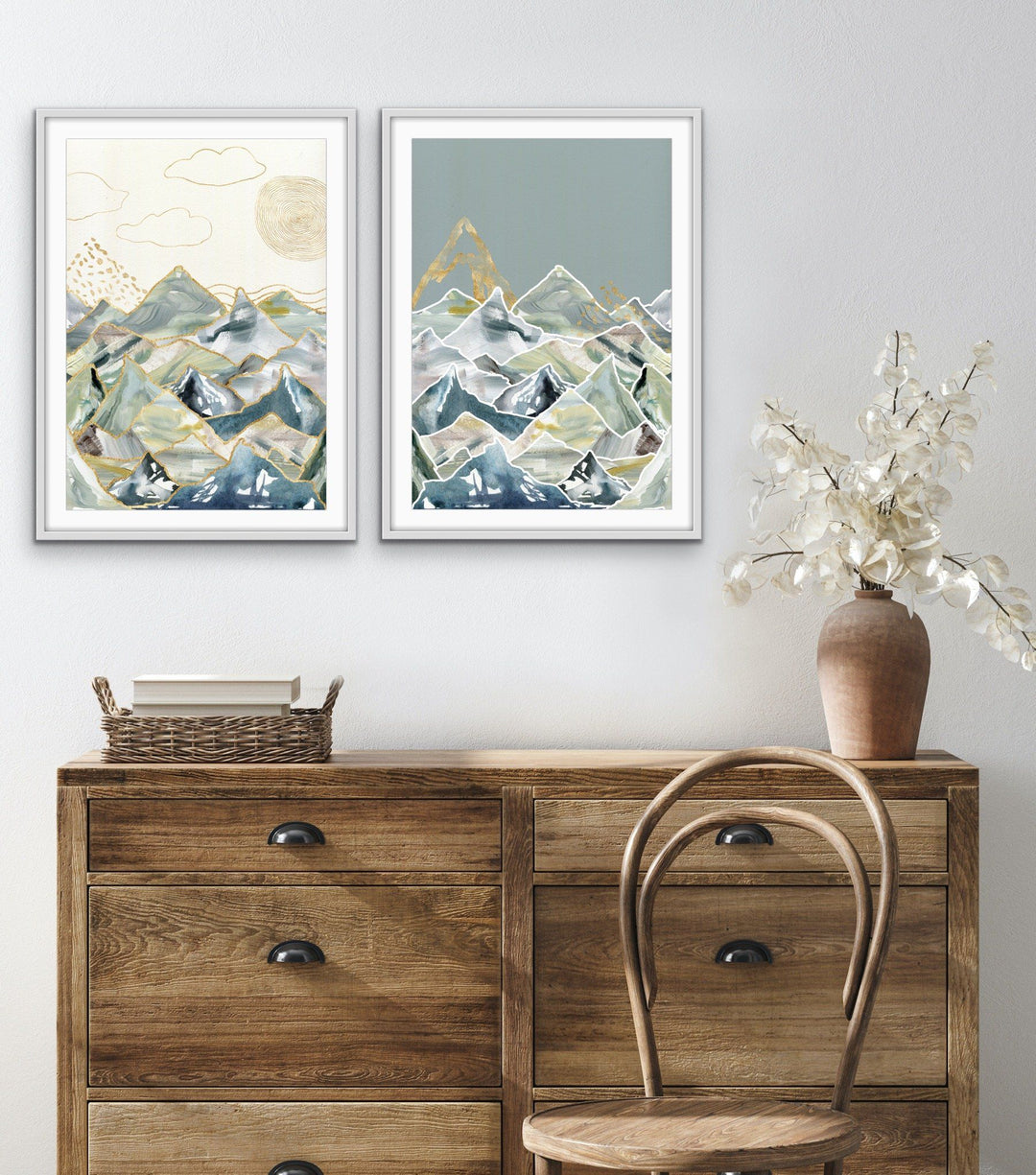 Gold Mountain - Two Piece Gold Landscape Print Set Diptych - I Heart Wall Art