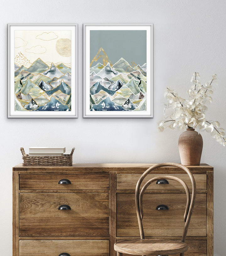 Gold Mountain - Two Piece Gold Landscape Print Set Diptych - I Heart Wall Art