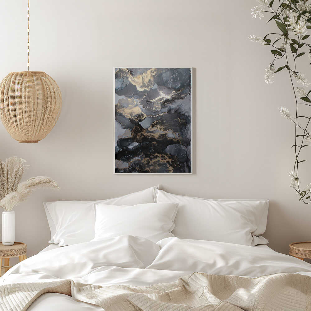 Golden Abstract Ink Flow - Stretched Canvas, Poster or Fine Art Print - I Heart Wall Art - Poster Print, Canvas Print or Framed Art Print