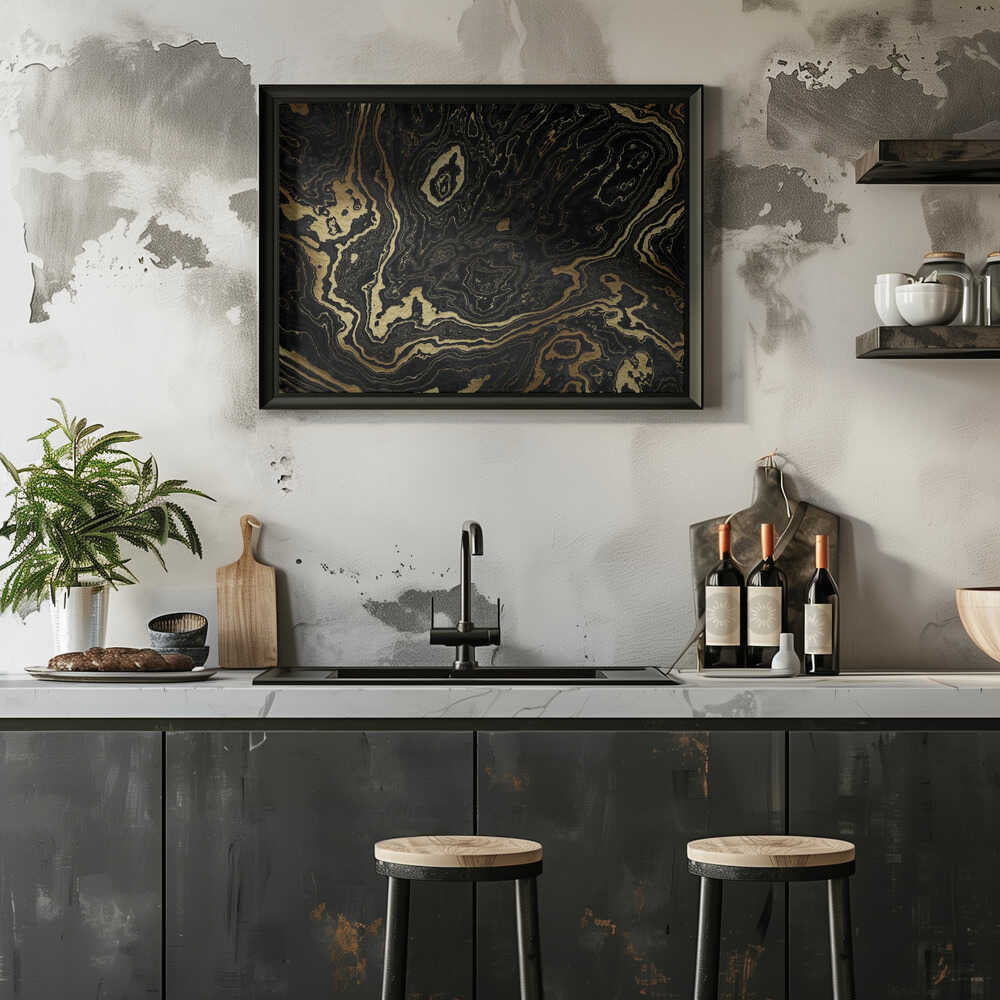 Golden Black Marble Abstract - Stretched Canvas, Poster or Fine Art Print - I Heart Wall Art - Poster Print, Canvas Print or Framed Art Print