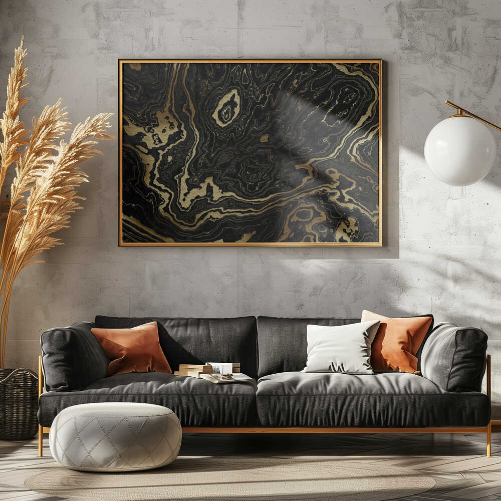 Golden Black Marble Abstract - Stretched Canvas, Poster or Fine Art Print - I Heart Wall Art - Poster Print, Canvas Print or Framed Art Print