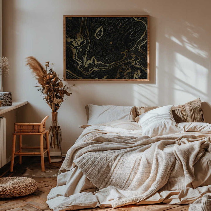 Golden Black Marble Abstract - Stretched Canvas, Poster or Fine Art Print - I Heart Wall Art - Poster Print, Canvas Print or Framed Art Print