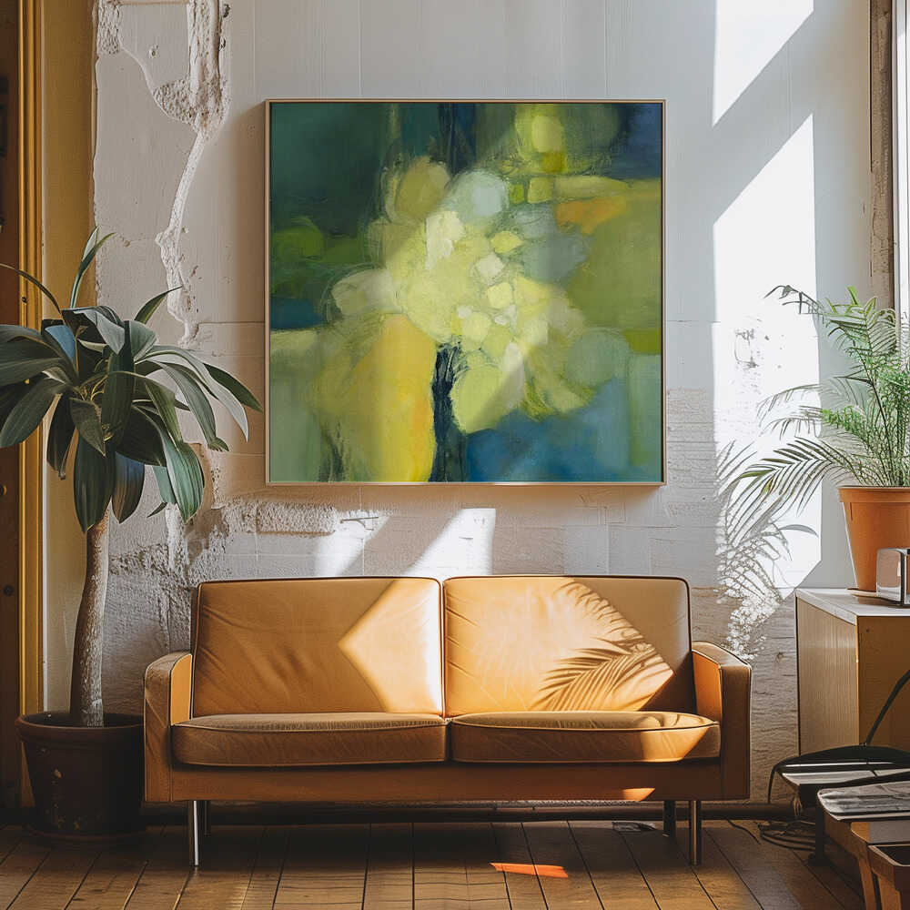 Golden Bloom Abstract - Square Stretched Canvas Poster or Fine Art Print