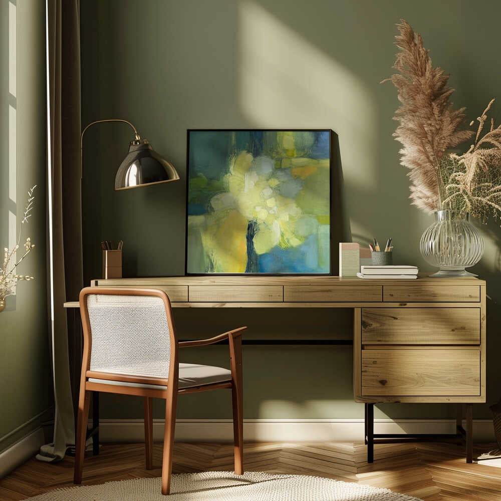 Golden Bloom Abstract - Square Stretched Canvas Poster or Fine Art Print