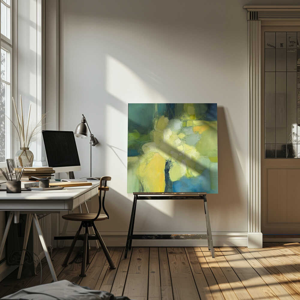 Golden Bloom Abstract - Square Stretched Canvas Poster or Fine Art Print