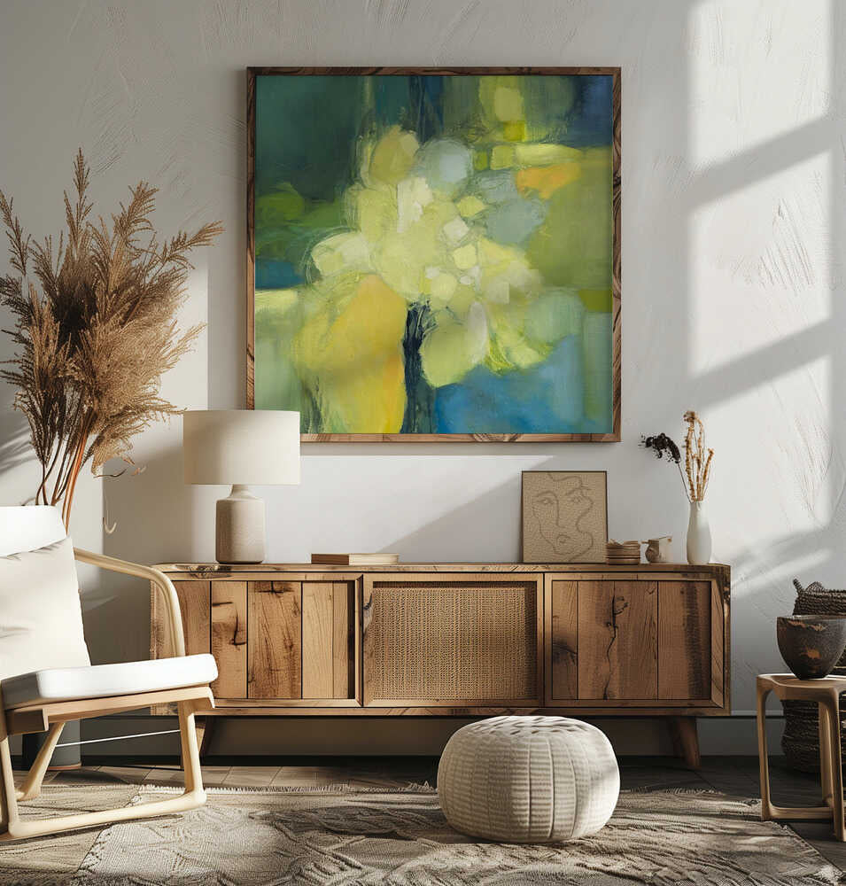 Golden Bloom Abstract - Square Stretched Canvas Poster or Fine Art Print