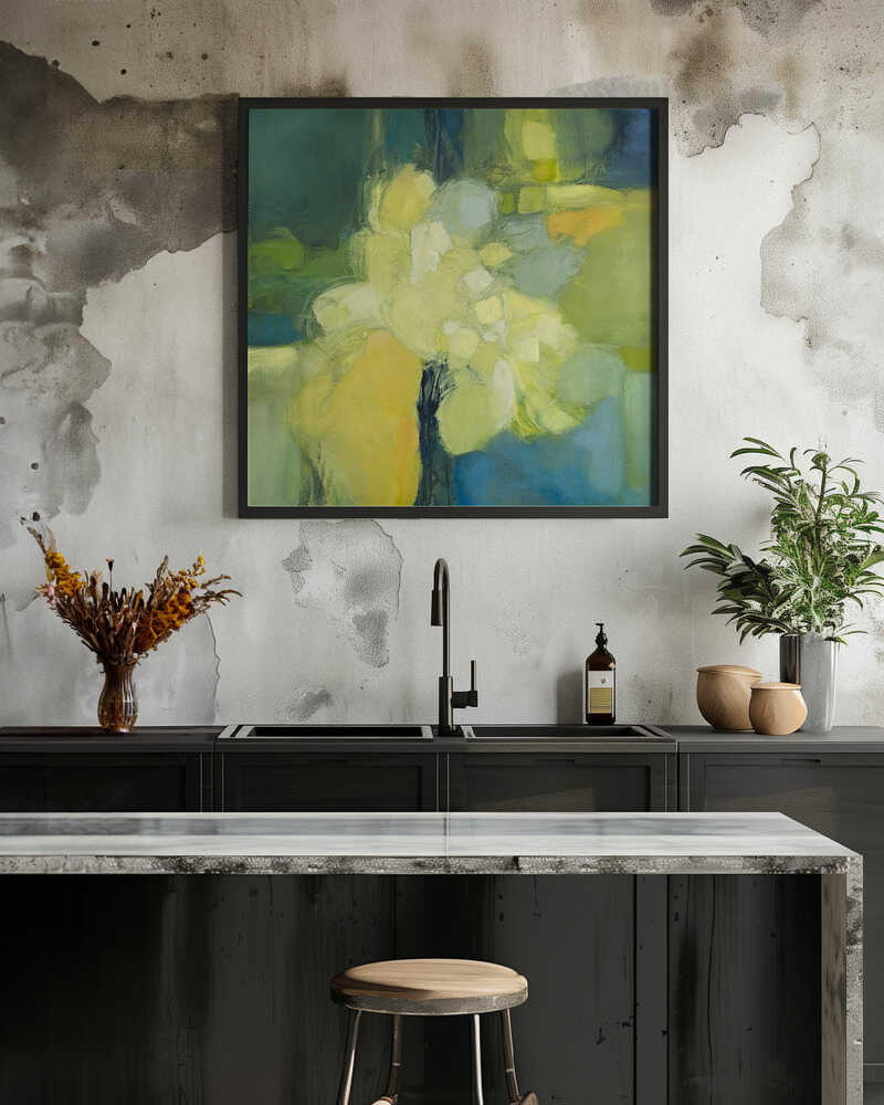 Golden Bloom Abstract - Square Stretched Canvas Poster or Fine Art Print