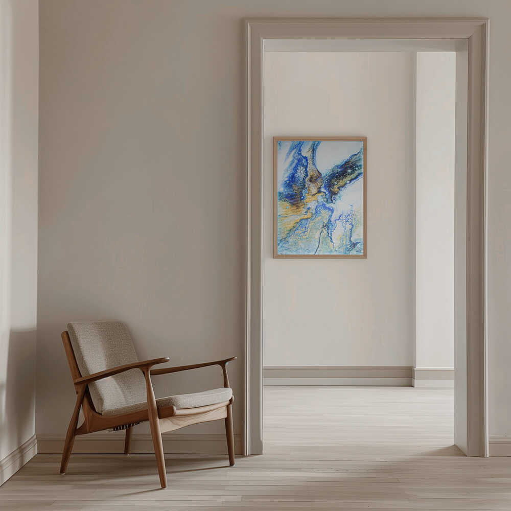 Golden Blue Flow - Stretched Canvas, Poster or Fine Art Print - I Heart Wall Art - Poster Print, Canvas Print or Framed Art Print