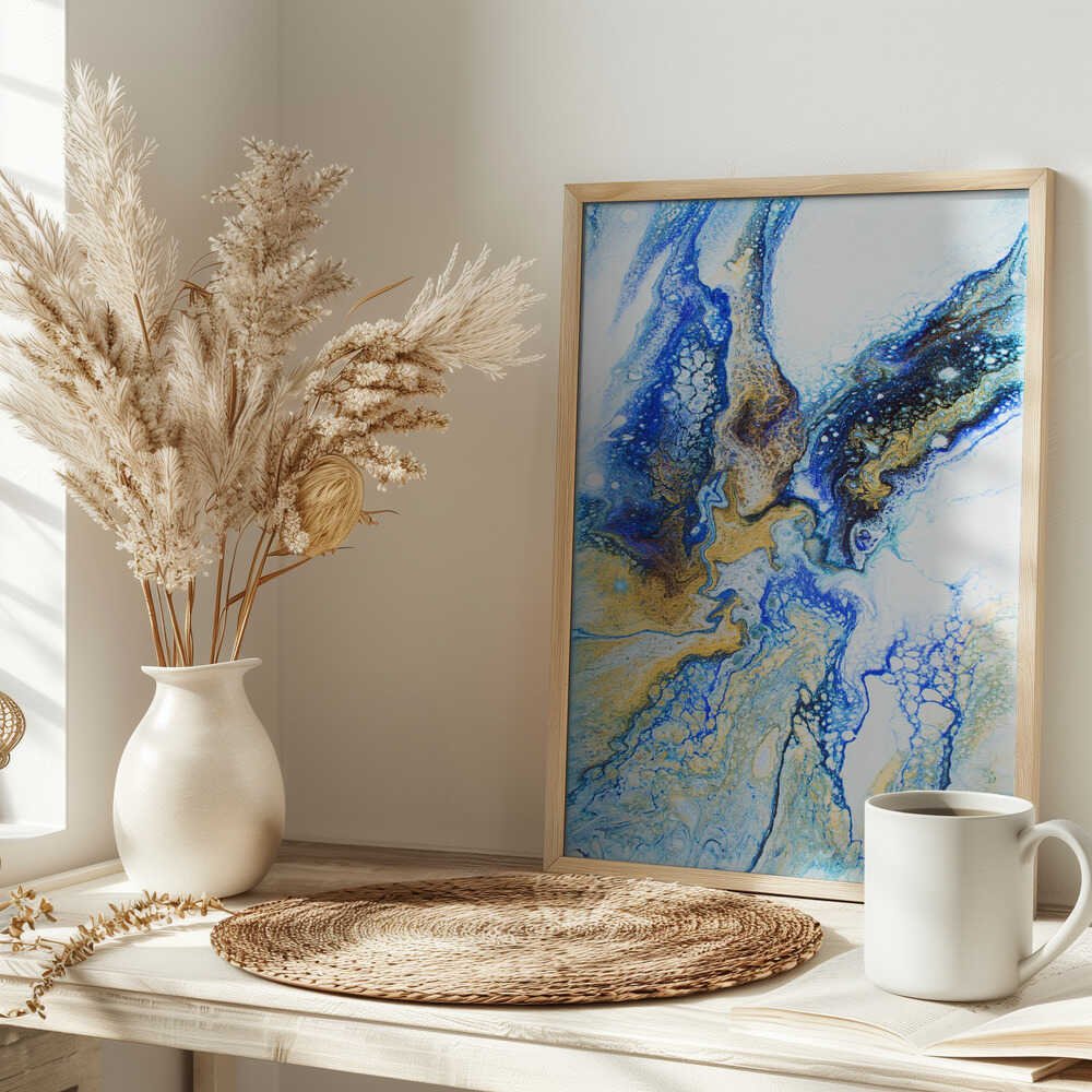 Golden Blue Flow - Stretched Canvas, Poster or Fine Art Print - I Heart Wall Art - Poster Print, Canvas Print or Framed Art Print