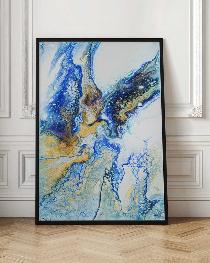 Golden Blue Flow - Stretched Canvas, Poster or Fine Art Print - I Heart Wall Art - Poster Print, Canvas Print or Framed Art Print