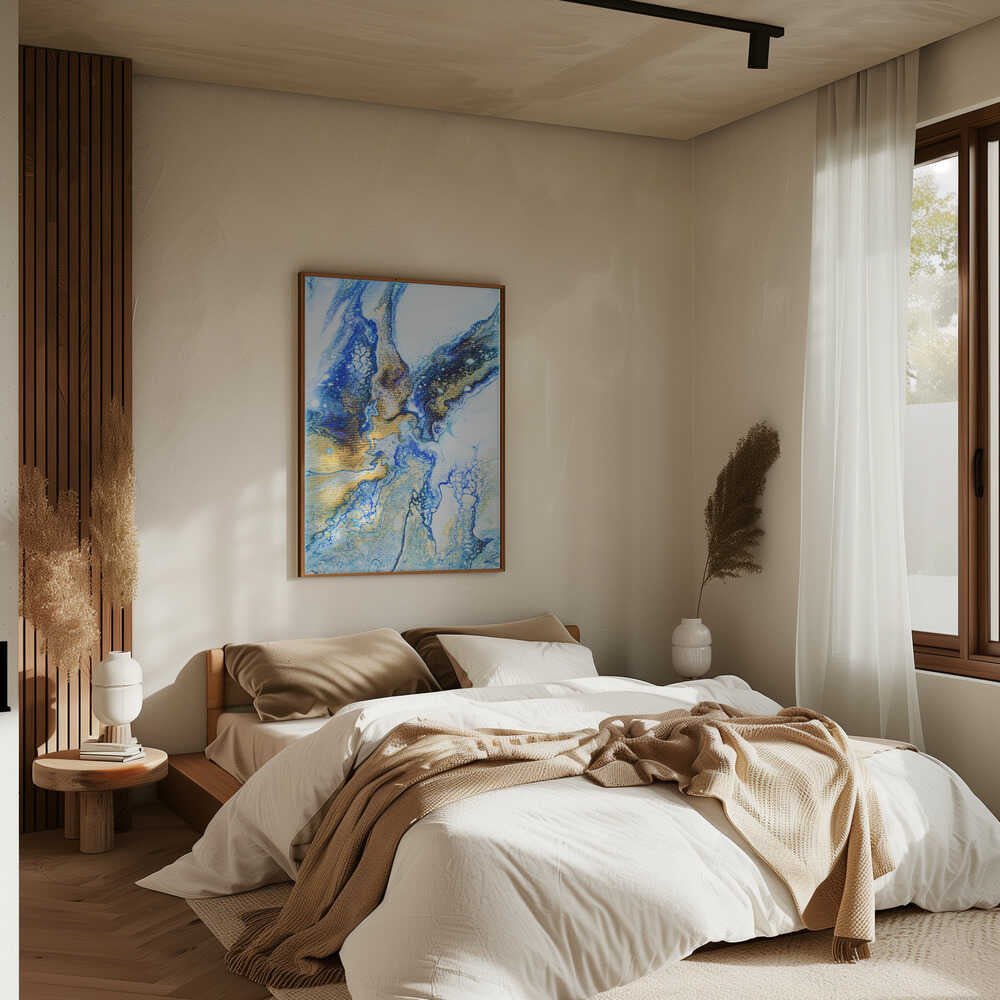 Golden Blue Flow - Stretched Canvas, Poster or Fine Art Print - I Heart Wall Art - Poster Print, Canvas Print or Framed Art Print